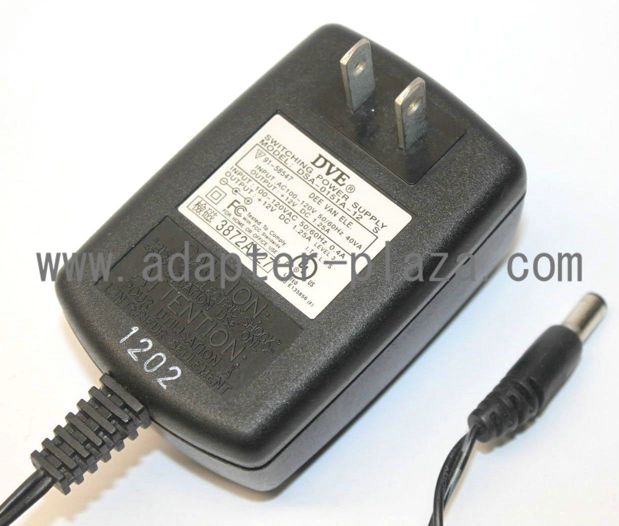 New Genuine DVE DSA-0151A-12 12V 1.25A Switching Power Supply AC Adapter Round Barrel plug - Click Image to Close